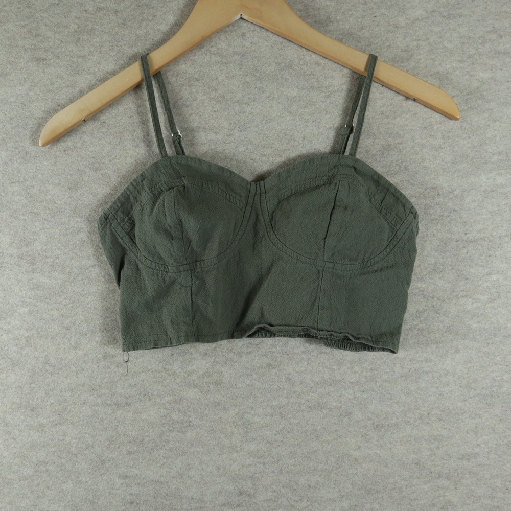Salanta Bustier Crop Top Small Olive Green Modern Smocked Back Summer Camisole